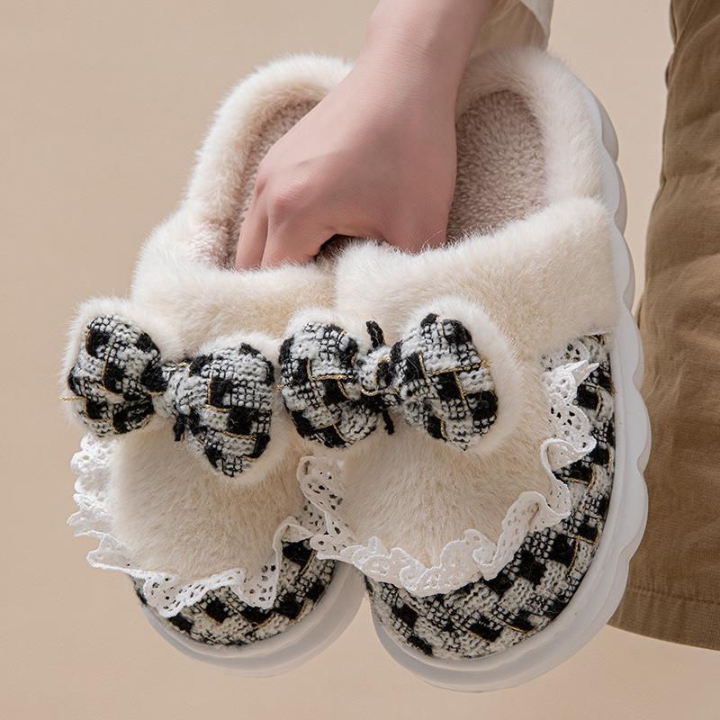 Cotton slippers Home slippers Autumn and winter cartoon rabbit ear shoes Warm cotton shoes Fleece thick-soled couple hair slippers