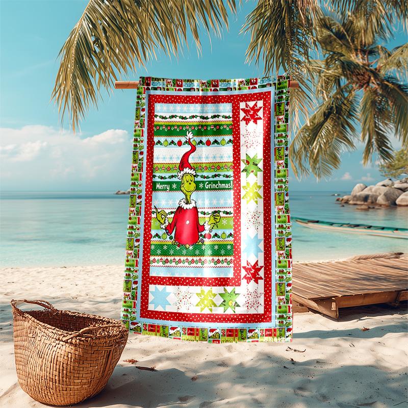 Christmas Gift Oscar Comedy Movie How the Grinch Stole Christmas Soft Beach Towel Outdoor Camping Vacation Swinging Beach Scarf Decorative Blanket B6