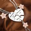 3 Pcs Cherry Blossom Weirdo 1 Weirdo 2 Weirdo 3 Heart Pendant Necklace Set Stainless Steel Sisters Friendship Jewelry Gifts