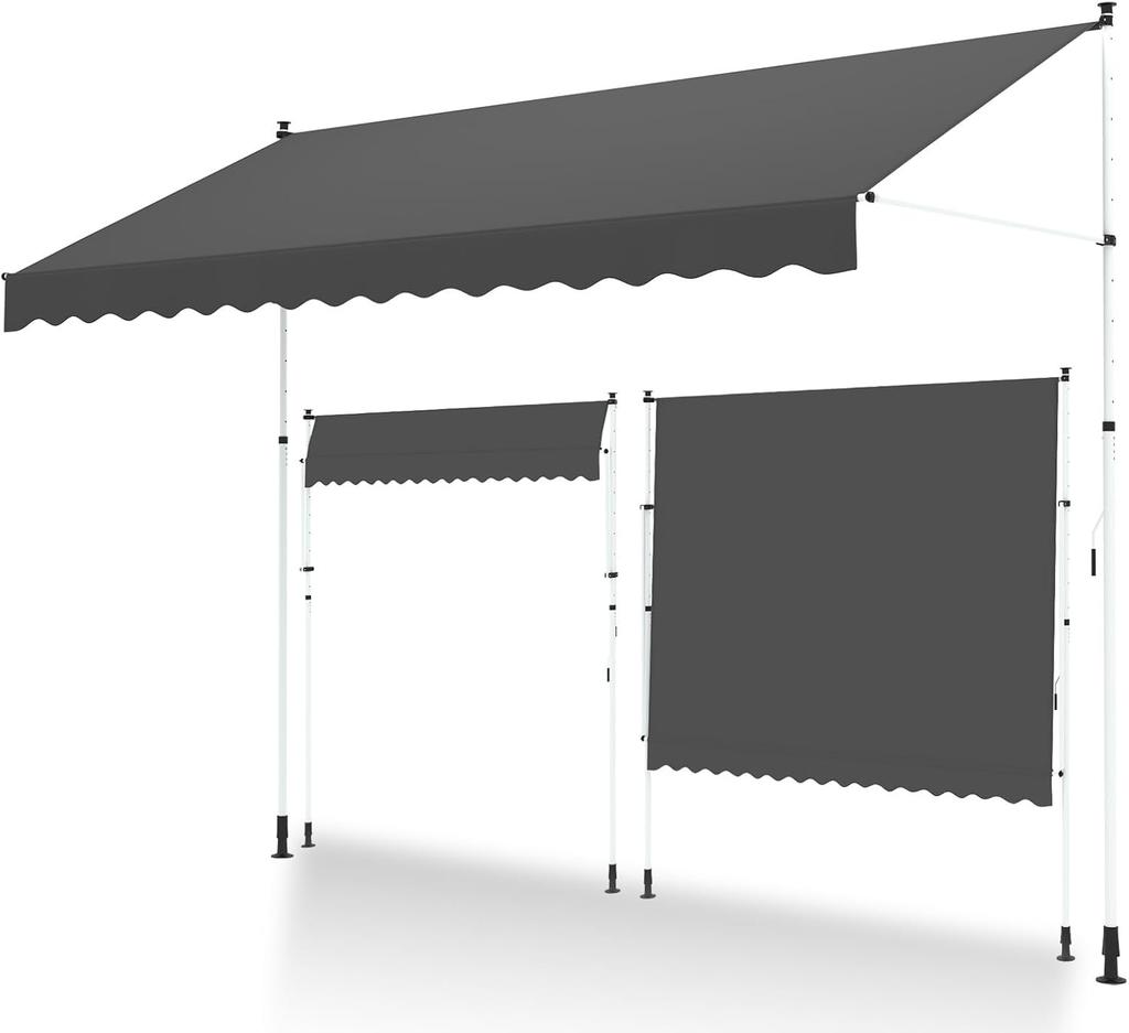 YODOLLA Retractable Manual Awning 3m - UV Resistant, Easy Installation, Stable Aluminum Frame - Dark Gray