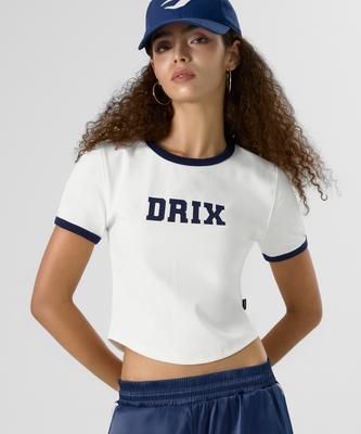 DRIX Women'S Logo Crop Ringer Half Sleeve_White