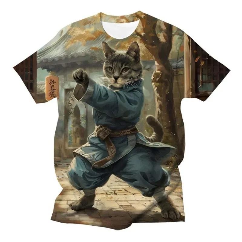 

Kung Fu Cat 3D Print Graphic Kids Clothes Boy Fashion Casual Funny Animal Round Neck Short Sleeve Tops Girls 110