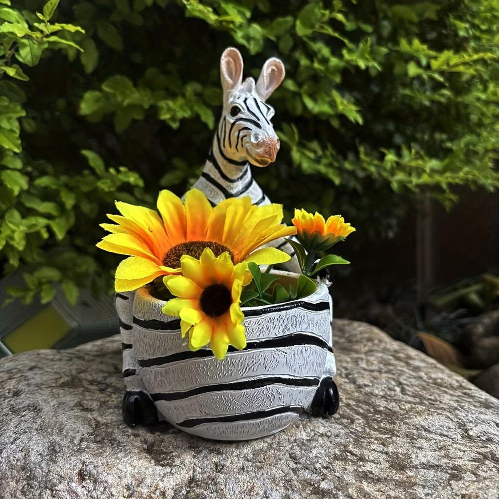 Animal Themed Resin Flower Pot in For Zebra Pattern for Garden Decoration Indoor Plant Display and Home Accent Piece