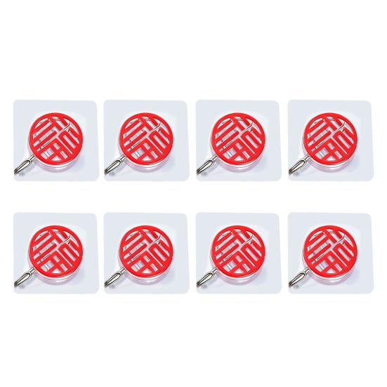 8Pcs Chinese Style Self-adhesive Hooks Drill-Free Installation Festive Decor Hooks Red Lanterns Chinese Knots Hooks for Spring Festival Home