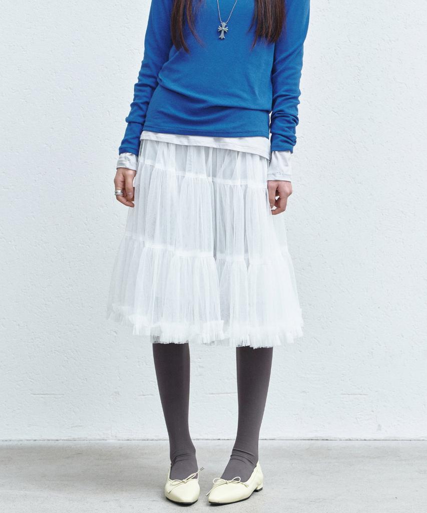 Nigaennikol Tulle Volume Skirt_White
