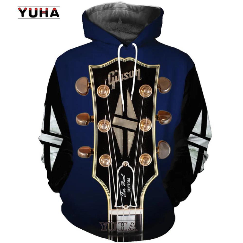 Spring Autumn Guitar 3D Printed Men's Hoodies Sweatshirt Long Sleeve Pullovers Harajuku Hip-Hop Streetwear Male Hooded Jacket