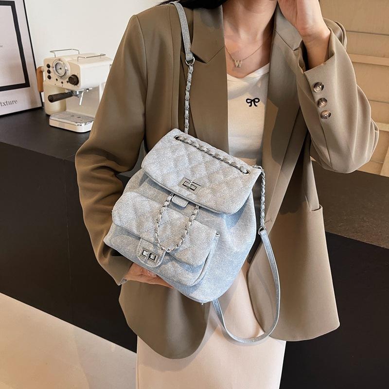 Rhombus embroidered thread women's backpack new trendy summer simple chain backpack student travel small backpack