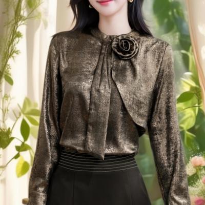 French Retro High-end Three-dimensional Flower Hot-scalding Shirt for Women In Spring New Beautiful Temperament Celebrity Niche Top