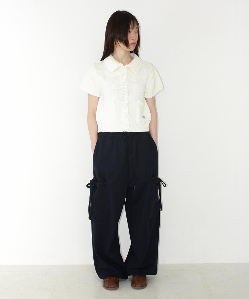 Ronron Pocket Collared Knit Short Sleeve Cardigan Ivory