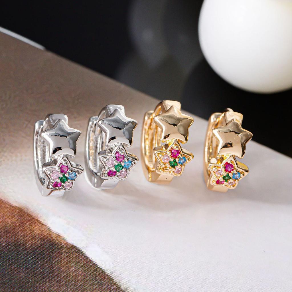 Cute Female Colorful Star Zircon Stone Hoop Earrings 2024 Trend Gold Color Summer Jewelry For Women