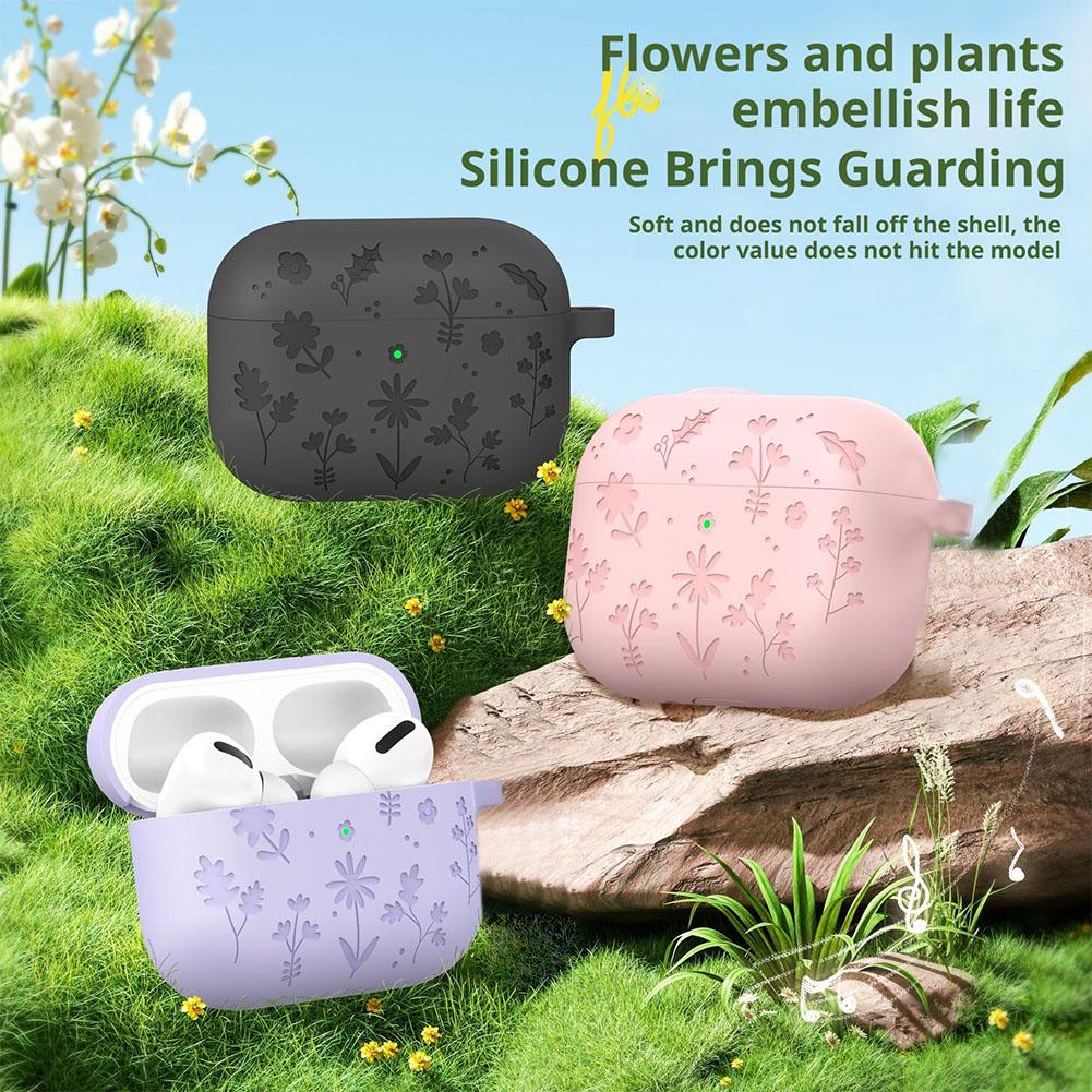 Cute Soft Silicone Case Compatible with airpodspro3 3D Flower Cartoon Cover with Keychain Cleaning Kit Protective Case