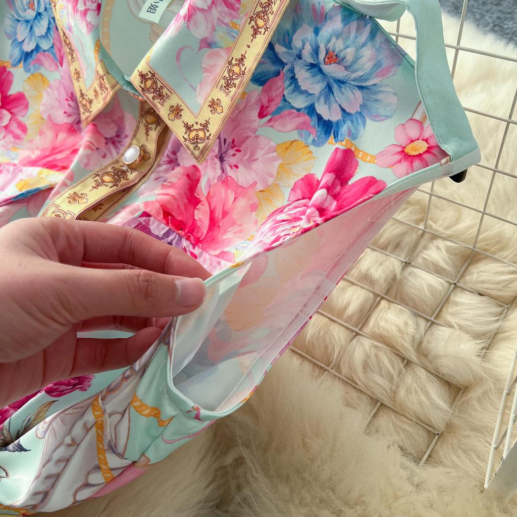 France Elegant Vintage Slim Evening Dress Women Print Button Pleated Long Party Dress Female Casual Chic Holiday Clothing New