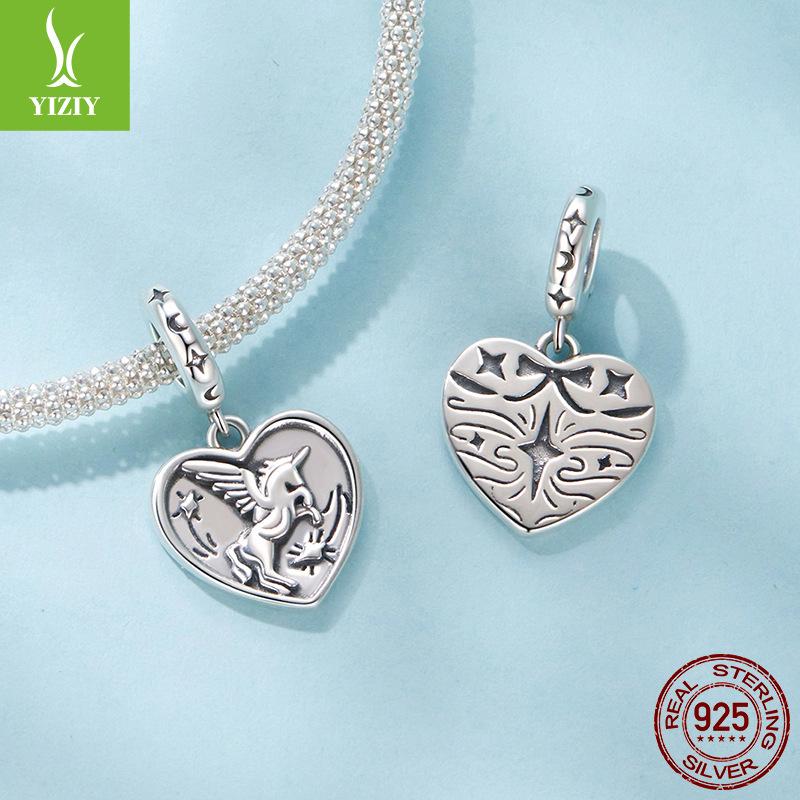 Love Unicorn Diy Pendant Jewelry Accessories, Niche Star And Moon Button Head S925 Sterling Silver Beads