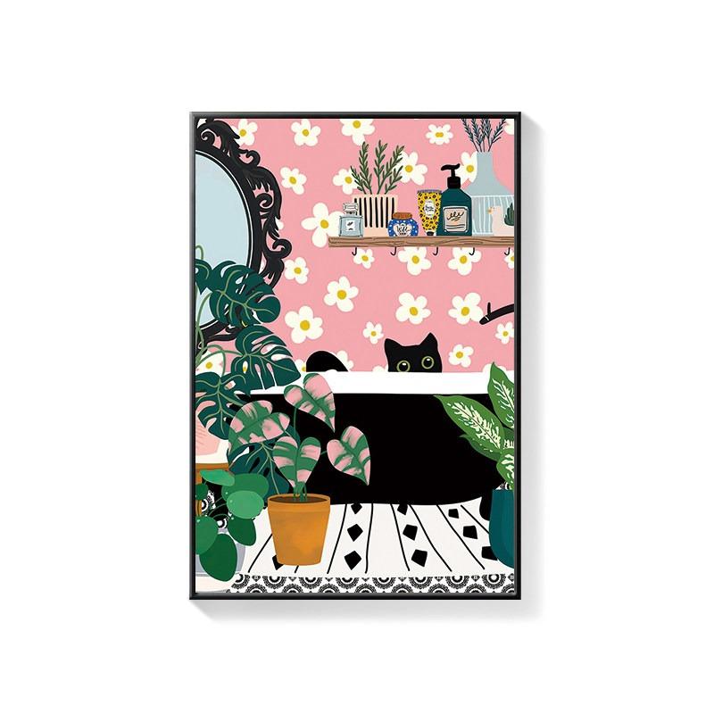 Bathroom Decorative Painting Cat American Retro Toilet Bathroom Canvas Painting Wall Art Poster for Modern Bathroom Home Decor