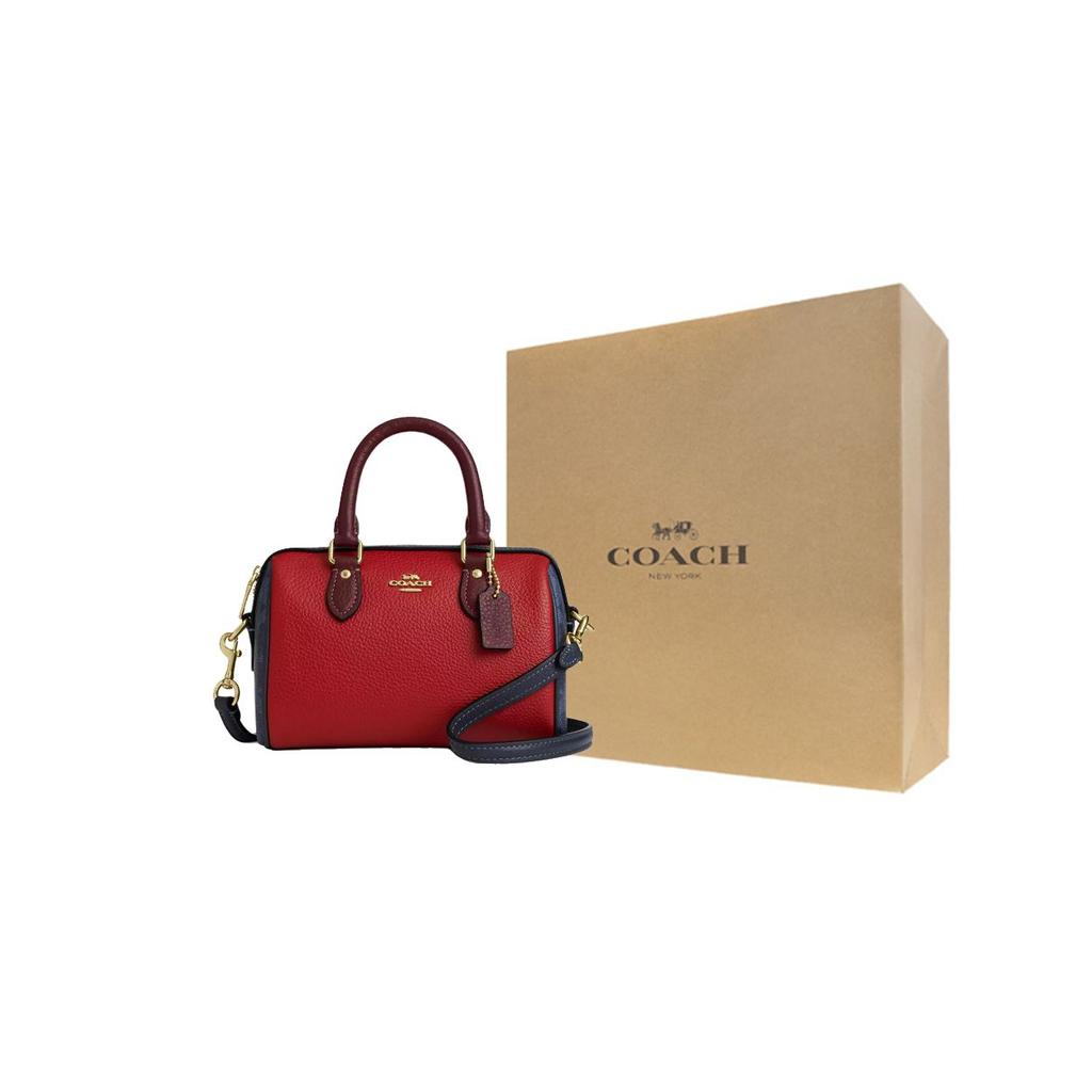 Coach Rowan Crossbody 17 Color Block Design Gold Hardware Pebbled Leather Mini Handbag Women handbags Red CBM68-IMY3L