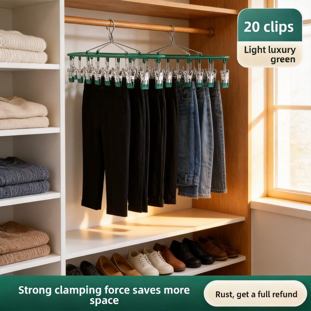 Modern Minimalist Pants Rack With Non Marking Clips For Home Closet Organization