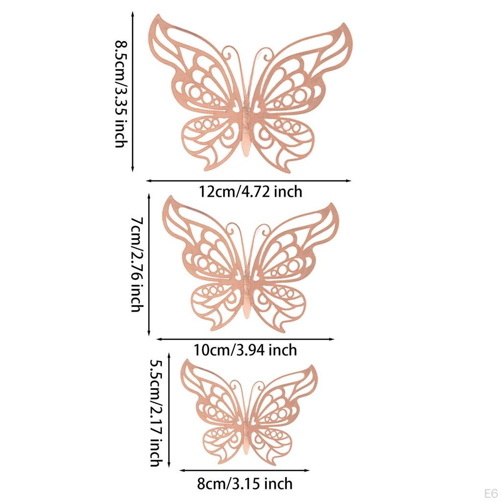 12 Count 3D Hollow Butterfly Wall Stickers for Event Decoration in Multiple Sizes