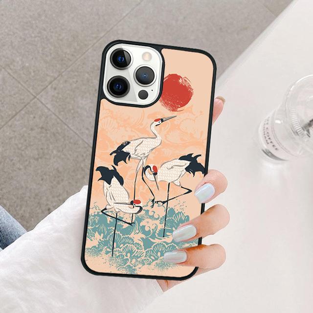 Japanese Cranes Art Coque Shell For iPhone 17 Air 15 16 14 13 12 Pro Max 11 Pro Max Plus Phone Case Cover