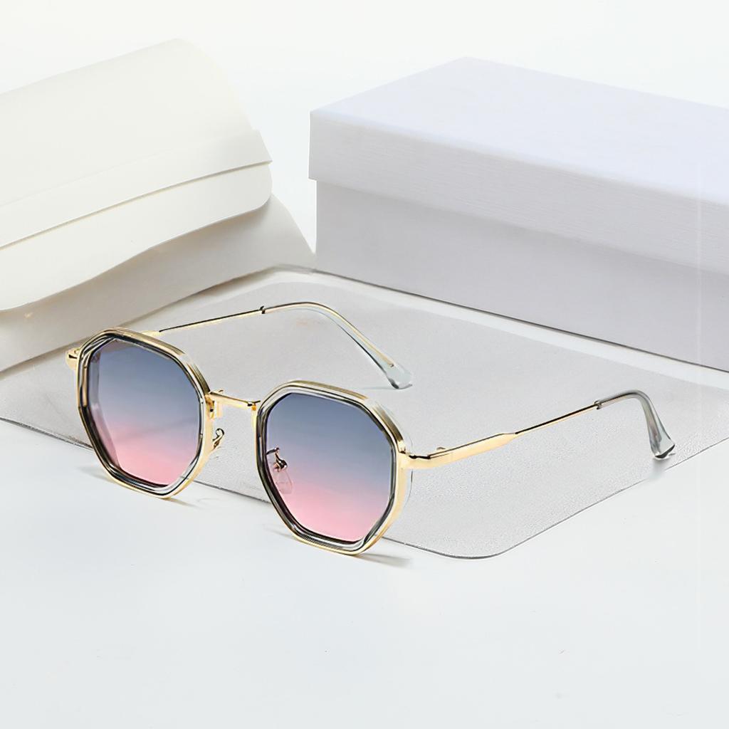 Vintage Sunglasses for Women Modern Octagonal Glasses Black Lenses Golden Edging Fashion Sun Glasses New in Trendy