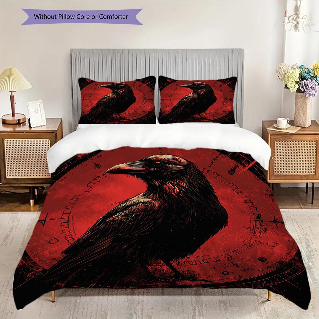 

Crow Pattern Bedding Quilt Set Quilt Cover Pillowcase Home Decoration Birthday Gift (1 * duvet cover + 2 * pillowcase, without core) 135x200cm