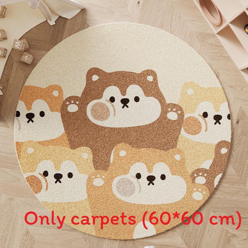 Cartoon Round Area Rug For Bedroom With Monster And Dinosaur Print Design Kids Reading Room Decor