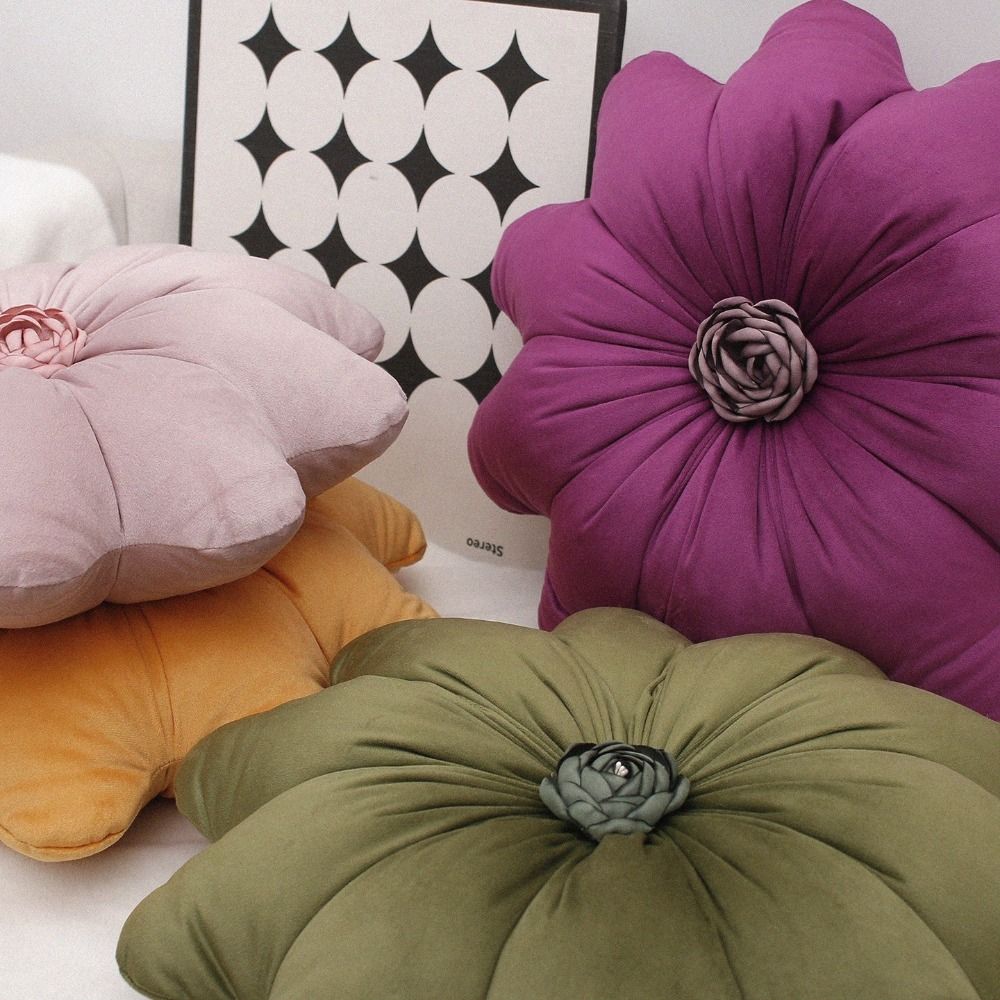Soft Sunflower Throw Pillow Dutch Velvet Bedroom Pillow Minimalist Round Pillow  Couch Accessory