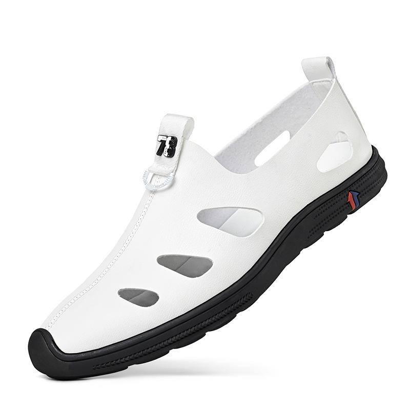 Fashion Solid Color Hallow Breathable Leather Sandals for Men Summer New Designer Casual Shoes Male Light Fashion Sandals Man