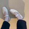 Sheepskin version~ retro leather round head shallow mouth Mary Jane shoes women's versatile flat bottom rivets one word with commuter shoes