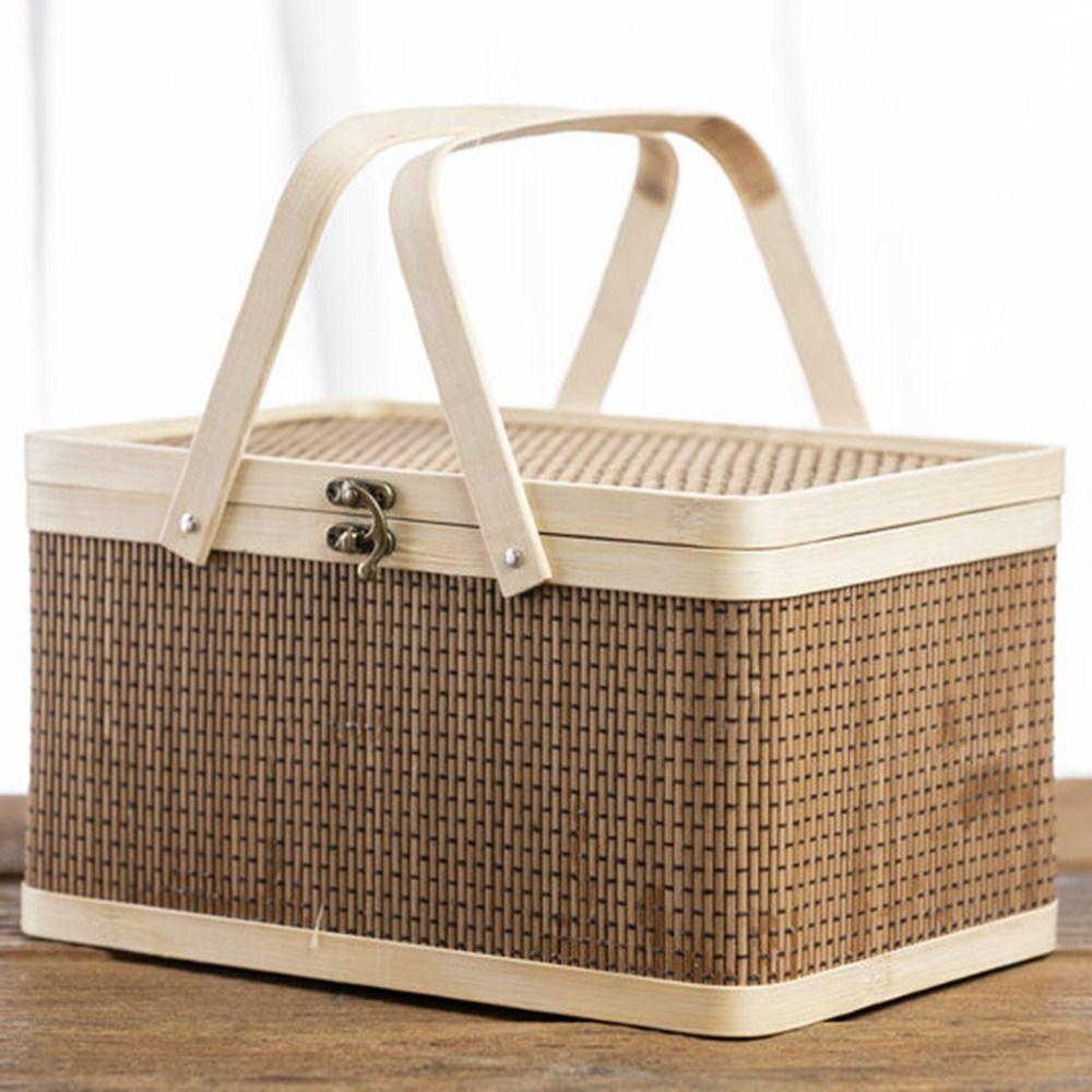 Vintage Bamboo Basket Natural Picnic Basket Bread Organizer Moon Cake Box  Lantern Festival