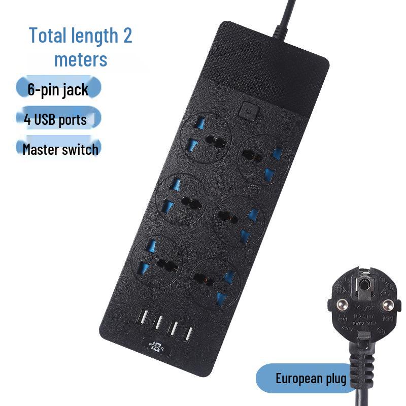 Multinational Power Strip: UK, EU, US Sockets with USB Converter & HK Plug Extension Cord