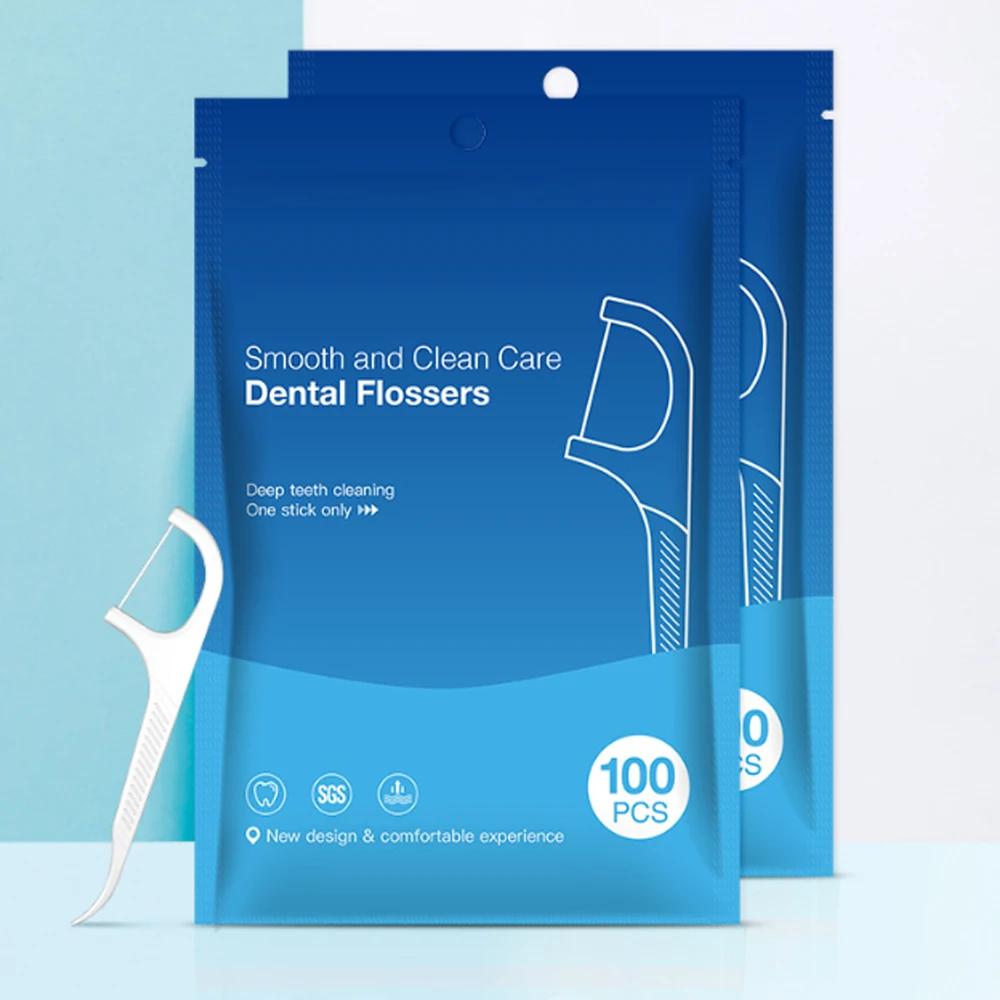 High Tension Dental Floss Dental Floss Picks Disposable Plastic Toothpick Clean Oral Hygiene Care 100Pcs