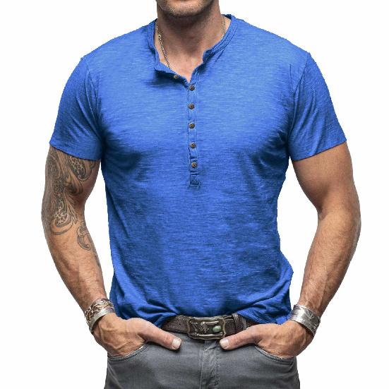 Summer Men's Casual Men's Tops Classic Men's Henley Shirt Bamboo Cotton Pure Cotton Short Sleeve T-Shirt Cool Feeling