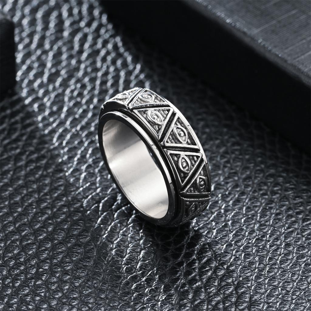 Rotatable Evil Eye Titanium Steel Stress Relief Ring Vintage Artistic Jewelry