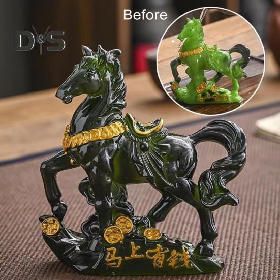 Escultura de resina para mascota de té con forma de caballo que cambia de color, adorno de caballo con base de símbolo de dinero de alta temperatura, decoración del hogar para la ceremonia del té, exhibición de riqueza