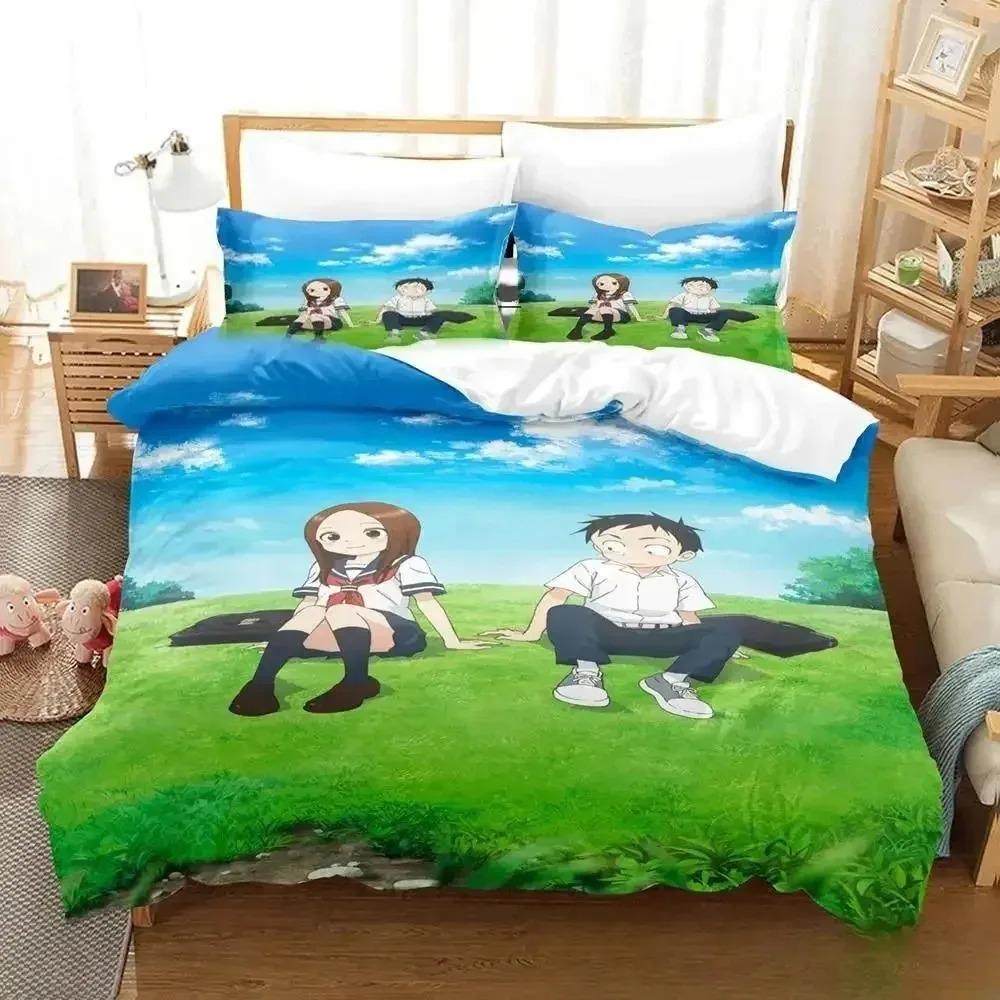 Teasing Master Takagi-san Bedding Set Single Twin Full Queen King Size Bed Set Adult Kid Bedroom Duvet Cover Sets 3D Anime Bed