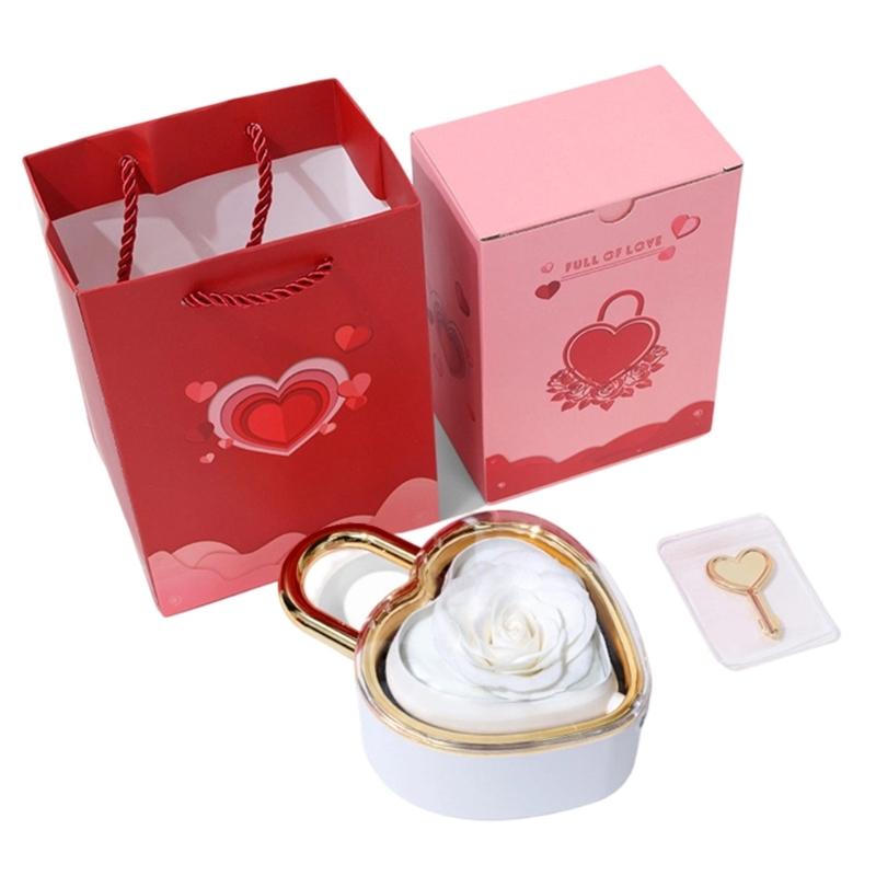 Decorative Heart Shaped Jewelry Gift Box with Key for Ring Presentation, Jewelry Storage, Vanity Display and Proposal Use