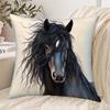 2D Flat - 1pc, Decorative Pillow Cover - Majestic Black Friesian Horse with Flowing Mane, Modern Zipper Closure Suitable for Living Room, Bedroom, Sof
