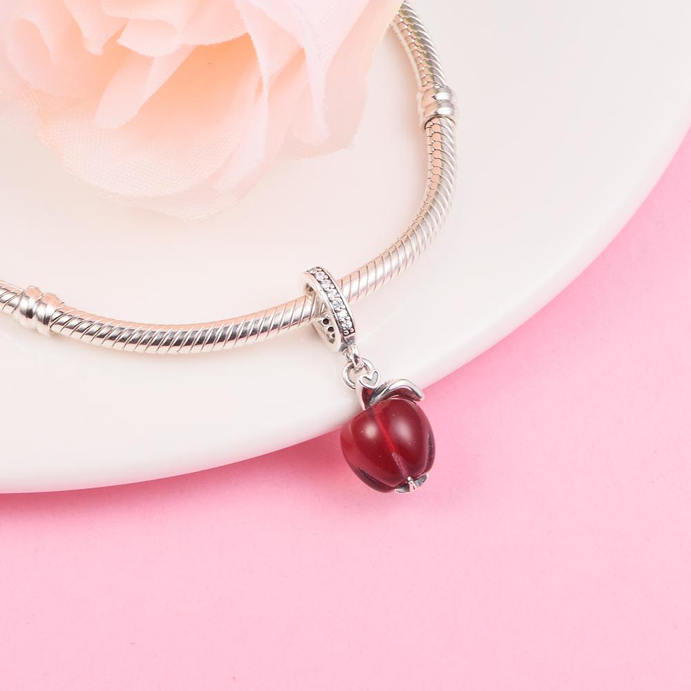 2022 New Fits Europe Bracelet 925 Sterling Silver Murano Glass Red Apple Dangle Charms Beads for Jewelry Making Kralen Berloque