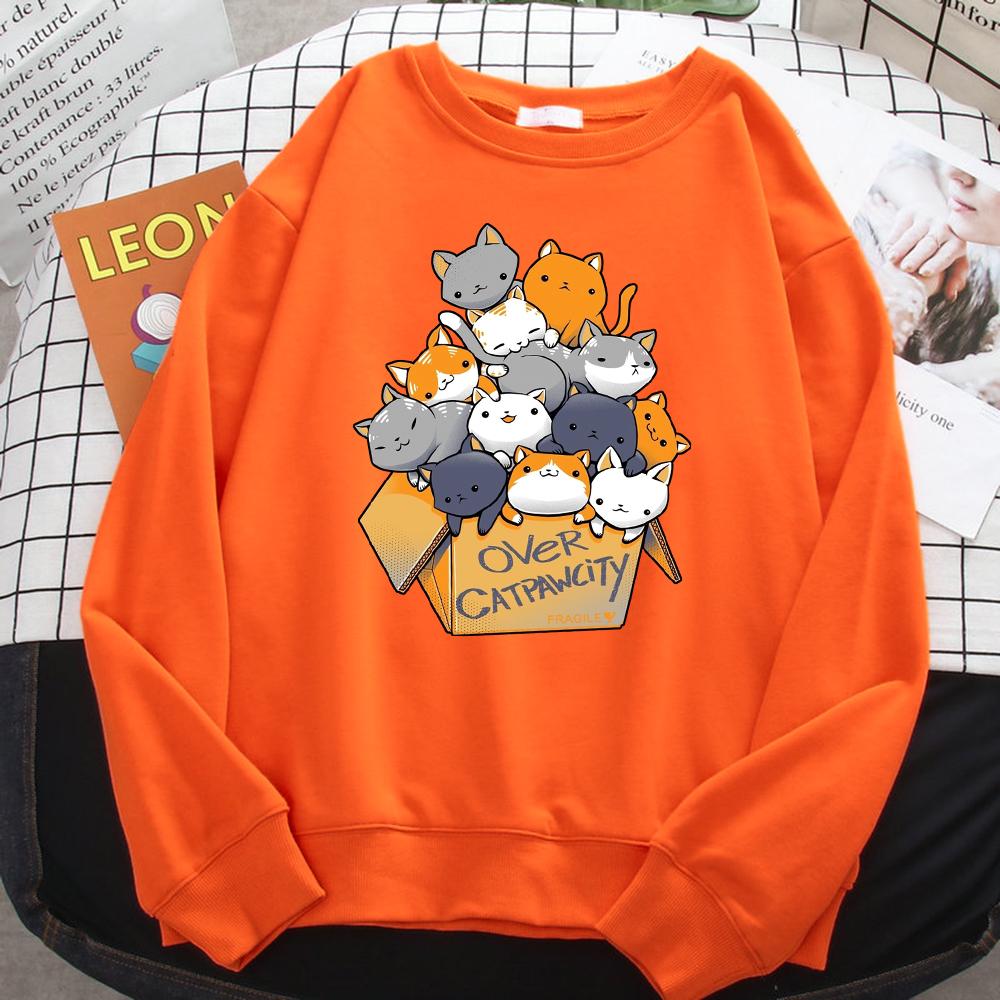 Autumn Casual Woman Pullover Many Cats Gathered In Printing Hoodies Comfortable Sweatshirt Crewneck Loose Female Clothes