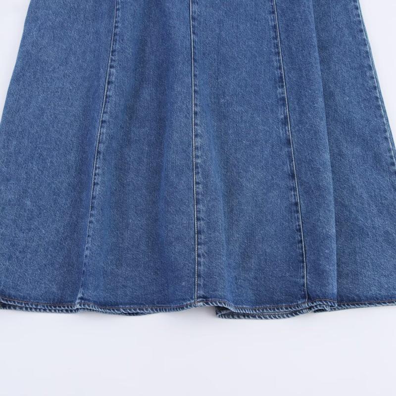 Abito Estivo Midi in Denim con Scollo a V e Nodo, Senza Maniche, per Donna