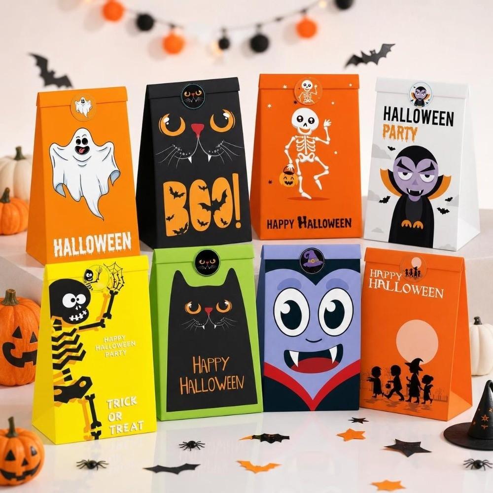 24pcs Pumpkin Bat Patterns Party Favor Bags Flat Design Goodie Paper Bags Souvenir Gifts