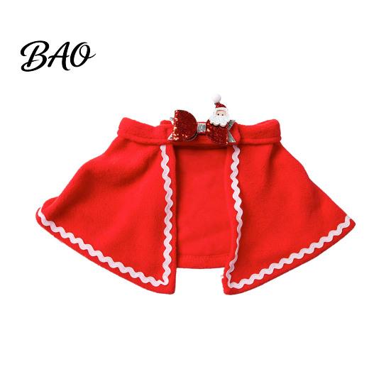 Small Dog Festive Wear Pet Christmas Cape with Bow, Red Cloak for Medium Dogs & Cats, Holiday Outfit White Wavy Trim, Costume Apparel Pets