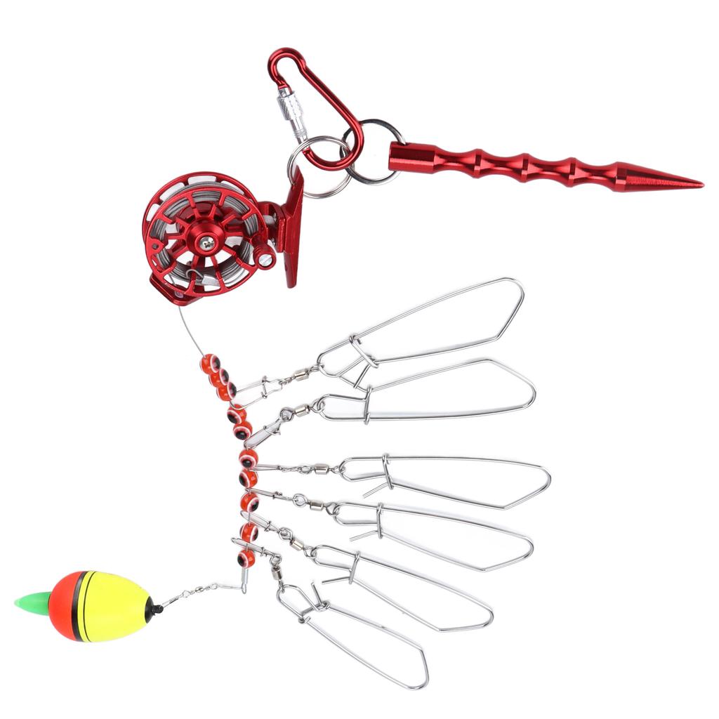 Fishing Lock Buckle with Reel Stainless Steel Live Fish Locks Belt Floats Fishing StringerRed