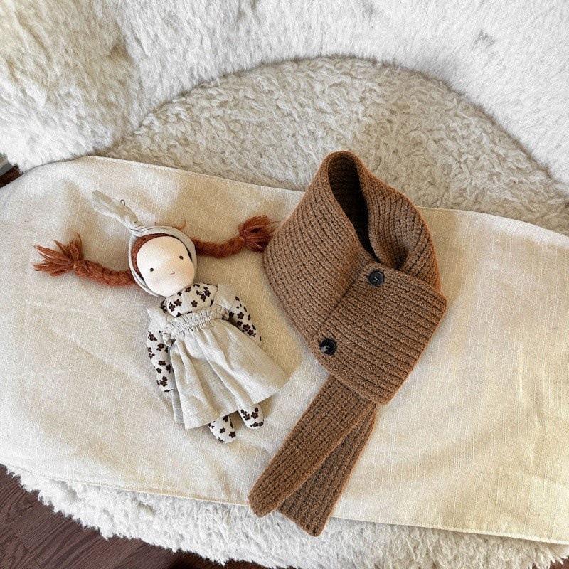 

Kids Cute Korean-Style Knitted Button Scarf - Warm Autumn Winter Accessory for Boys and Girls хаки
