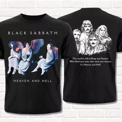Black Sabbath Heaven and Hell Tour Pattern T-Shirt - Double Sided Printed Loose Edition Men's Short Sleeve Vintage Rock Band