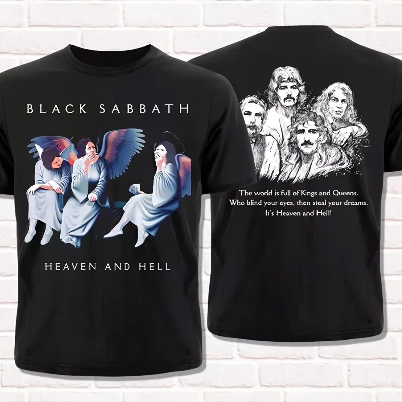 Black Sabbath Heaven and Hell Tour Pattern T-Shirt - Double Sided Printed Loose Edition Men s Short Sleeve Vintage Rock Band S