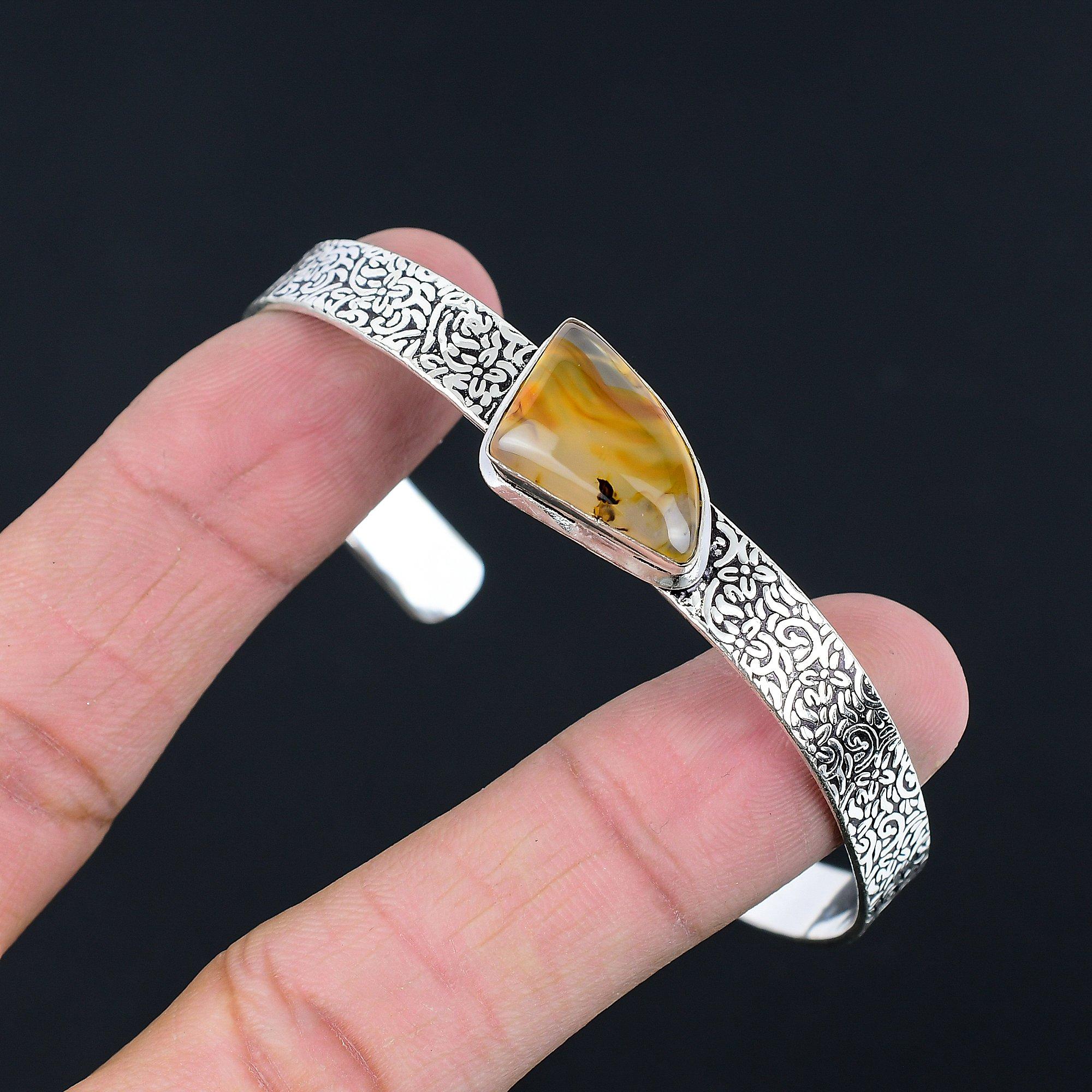 

День сестер Сделка Серебро 925 пробы Монтанский агат Драгоценный камень Уникальный браслет-манжета Adjustable