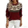 Women's Christmas Jacquard Round Neck Sweater - Casual, Loose, Slimming Knitwear for Autumn and Winter