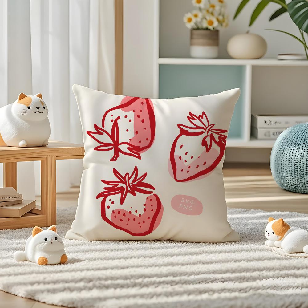 Strawberries Pillow Case Silky Elegant Comfort Sofa Bed Invisible Zipper