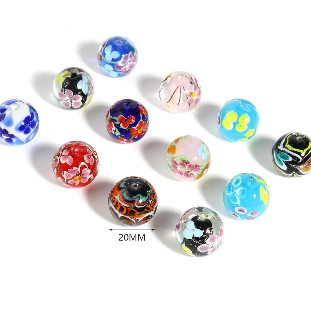 1PC 20mm Round Multicolor Glass Beads Style Flower Lampwork Beads For Women DIY Making Bracelets Vintage Party Jewelry Gifts